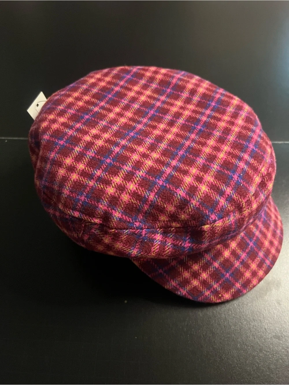 Trina Turk “Taylor” pink/wine plaid Newsboy/Messenger Hat - NWT